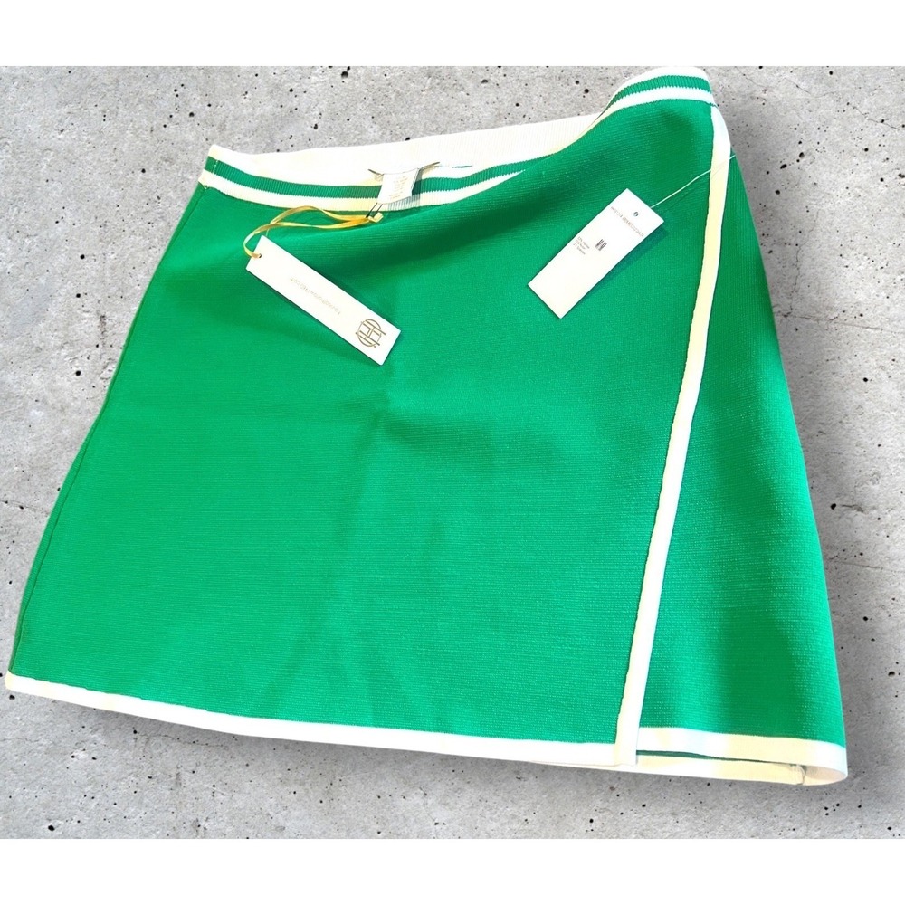 House of Harlow 1960 Green Knit Mini‎ Skirt NWT M White Trim Preppy Golf Tennis